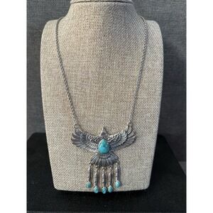 BBJ Southwestern Turquoise And Sterling Silver 925 Eagle Necklace Dangles 31 Gr